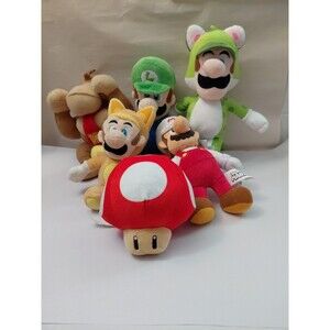 Lot of 6 Super Mario Bros. Luigi, Mario, Donkey Kong Plush Characters